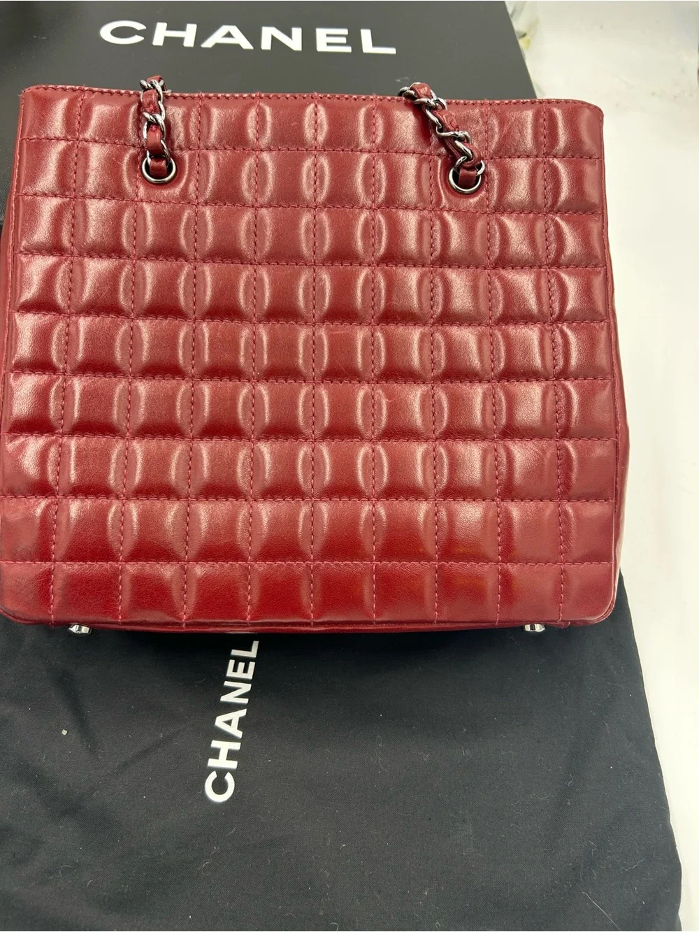 Women Chanel chocolate bar, Mademoiselle reissue square tote bag made in Italy